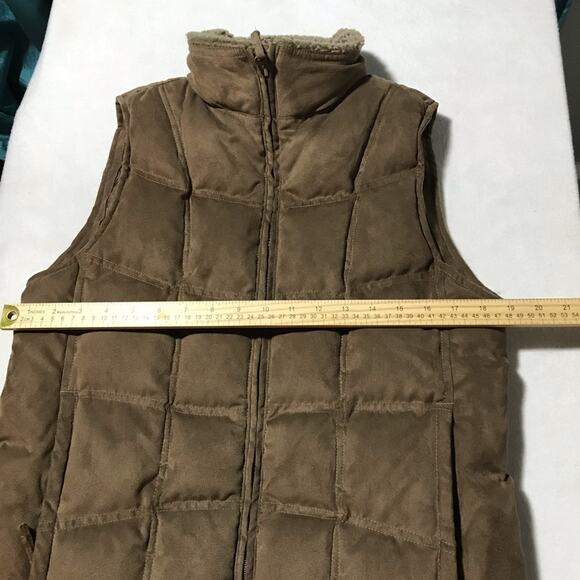 LL Bean M brown goose down Sherpa collar full zip quilted vest puffer - Picture 5 of 6